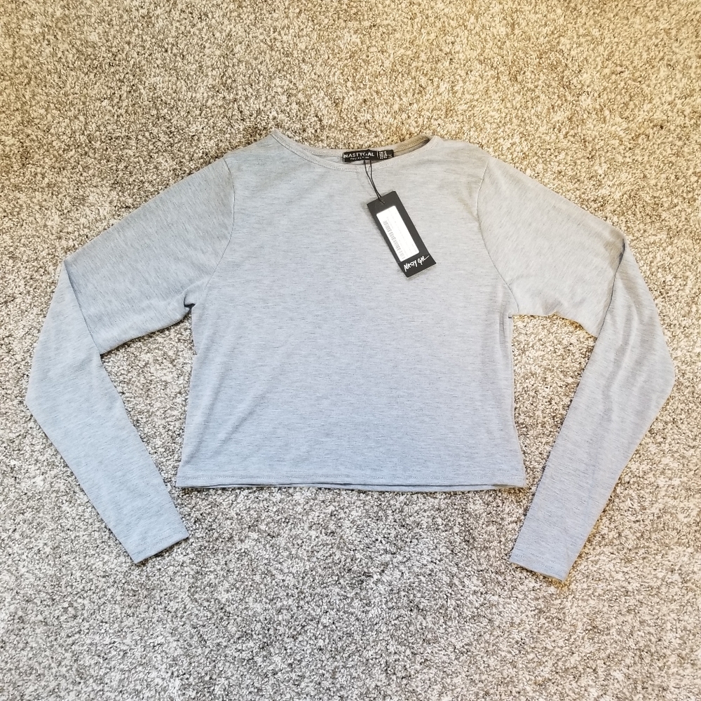 NASTY GAL Grey Long Sleeved Crop Top